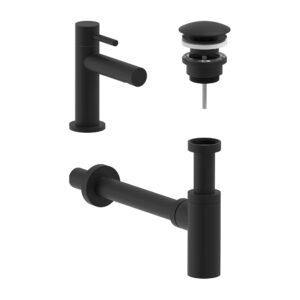 Combiset fonteinkraan, designplug en syphon - Mat zwart PED