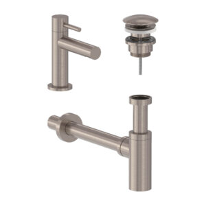 Combiset fonteinkraan, designplug en syphon - Geborsteld nickel PVD