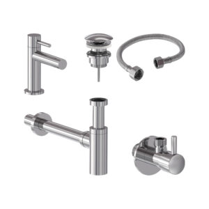 Combiset+ fonteinkraan, designplug, syphon, slang en stopkraan - Chroom