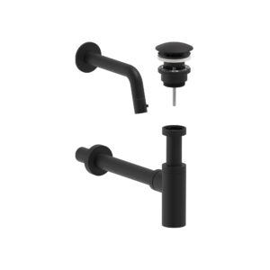 Combiset wandfonteinkraan, designplug en syphon - Mat zwart PED