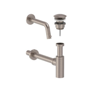Combiset wandfonteinkraan, designplug en syphon - Geborsteld nickel PVD