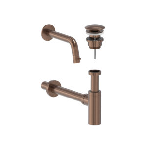 Combiset wandfonteinkraan, designplug en syphon - Geborsteld mat koper PVD
