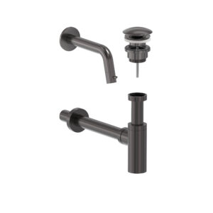 Combiset wandfonteinkraan, designplug en syphon - Geborsteld carbon black PVD
